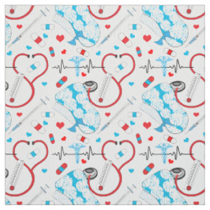 Cute Stethoscope Nurse Doctor EKG Pattern Stof