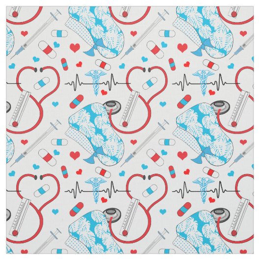 Cute Stethoscope Nurse | Doctor EKG Pattern Stof (Swatch)