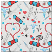 Cute Stethoscope Nurse | Doctor EKG Pattern Stof (Close Up)