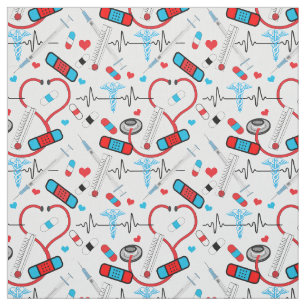 Cute Stethoscope Nurse   Doctor EKG Pattern Stof