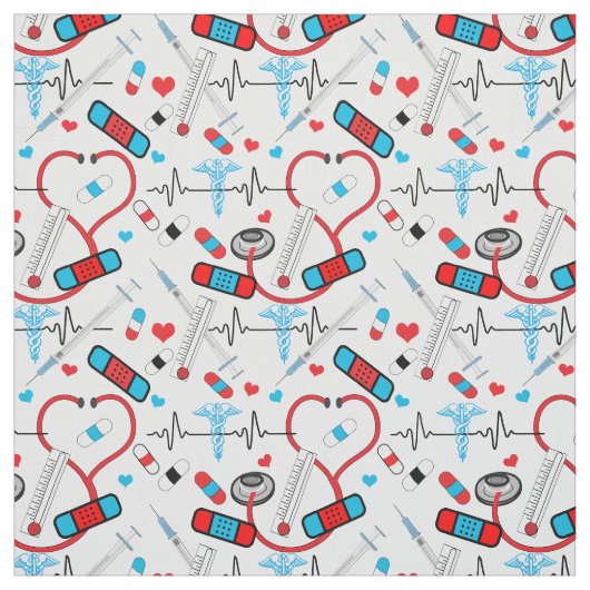 Cute Stethoscope Nurse | Doctor EKG Pattern Stof (Swatch)