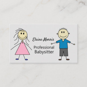 Cute Stick Boy and Girl Kinder Babysitter Visitekaartje