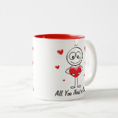 Cute Stick Figure All You Need Is Love Design Tweekleurige Koffiemok (Voorkant rechts)