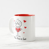 Cute Stick Figure All You Need Is Love Design Tweekleurige Koffiemok (Voorkant links)