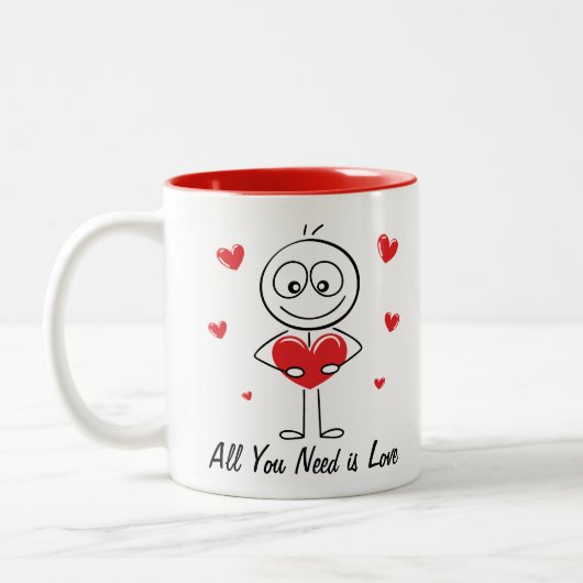 Cute Stick Figure All You Need Is Love Design Tweekleurige Koffiemok (Links)