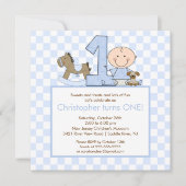 Cute Stick figuur Boy 1st Birthday Uitnodiging (Voorkant)