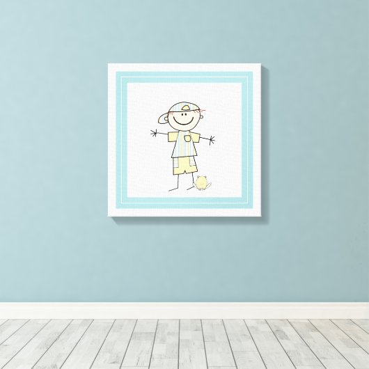 Cute Stick Figuur Boy Canvas Afdruk (Insitu (Houten vloer))
