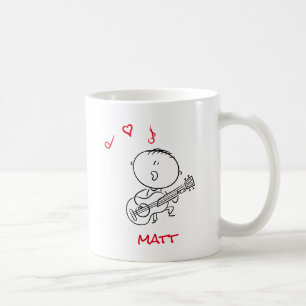 Cute Stick Figuur Boy Plays Guitar Koffiemok