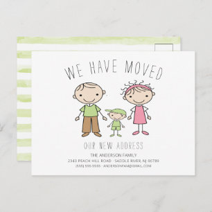 Cute Stick Figuur Familie Bewegende Aankondiging