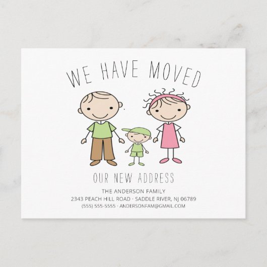 Cute Stick Figuur Familie Bewegende Aankondiging (Voorkant)