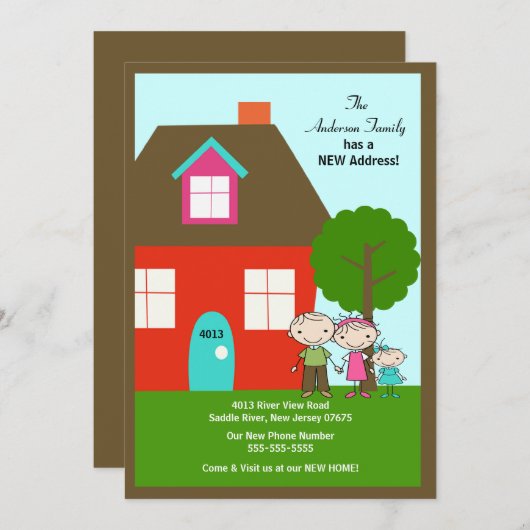 CUTE Stick Figuur Familie ~ Bewegende Aankondiging (Voorkant / Achterkant)