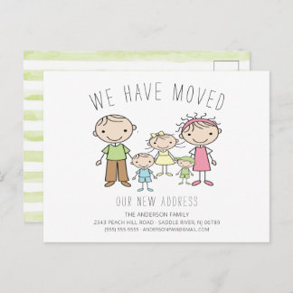 Cute Stick Figuur Familie Bewegende Aankondiging