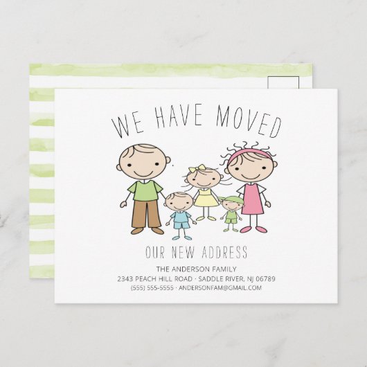 Cute Stick Figuur Familie Bewegende Aankondiging (Voorkant / Achterkant)