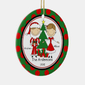 Cute Stick Figuur Familie van 2 Kerstversiering Keramisch Ornament (Rechts)