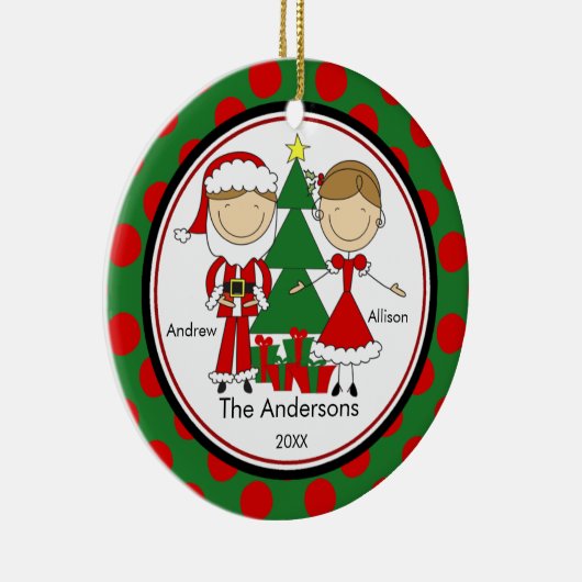 Cute Stick Figuur Familie van 2 Kerstversiering Keramisch Ornament (Rechts)