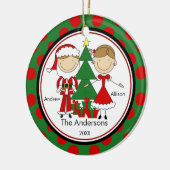 Cute Stick Figuur Familie van 2 Kerstversiering Keramisch Ornament (Links)