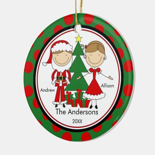 Cute Stick Figuur Familie van 2 Kerstversiering Keramisch Ornament (Links)
