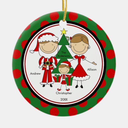 Cute Stick Figuur Familie van 3 kerstversiering Keramisch Ornament (Voorkant)