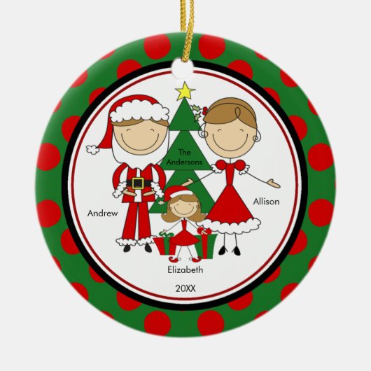 Cute Stick Figuur Familie van 3 kerstversiering Keramisch Ornament (Voorkant)