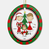 Cute Stick Figuur Familie van 3 kerstversiering Keramisch Ornament (Links)
