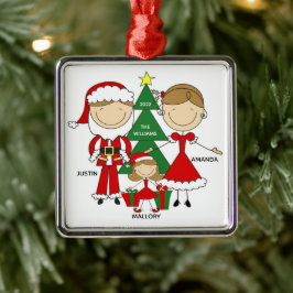 Cute Stick Figuur Familie van 3 kerstversiering Metalen Ornament