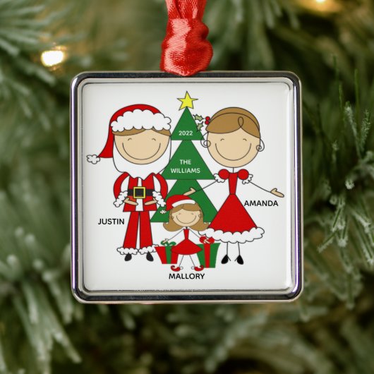 Cute Stick Figuur Familie van 3 kerstversiering Metalen Ornament (Boom)