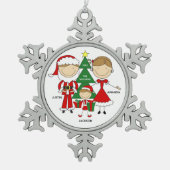 Cute Stick Figuur Familie van 3 kerstversiering Tin Sneeuwvlok Ornament (Voorkant)
