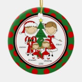 Cute Stick Figuur Familie van 4 kerstversiering Keramisch Ornament (Voorkant)
