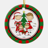 Cute Stick Figuur Familie van 4 kerstversiering Keramisch Ornament (Voorkant)