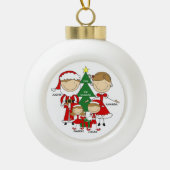 Cute Stick Figuur Familie van 4 kerstversiering Keramische Bal Ornament (Voorkant)