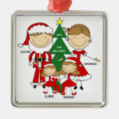 Cute Stick Figuur Familie van 4 kerstversiering Metalen Ornament (Voorkant)