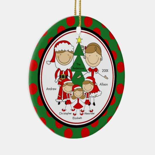 Cute Stick Figuur Familie van 5 Kerstversiering Keramisch Ornament (Rechts)