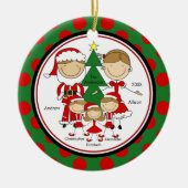 Cute Stick Figuur Familie van 5 Kerstversiering Keramisch Ornament (Voorkant)