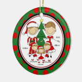 Cute Stick Figuur Familie van 5 Kerstversiering Keramisch Ornament (Links)