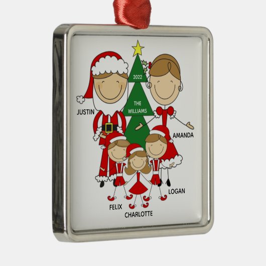 Cute Stick Figuur Familie van 5 Kerstversiering Metalen Ornament (Rechts)