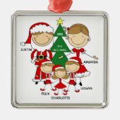 Cute Stick Figuur Familie van 5 Kerstversiering Metalen Ornament (Voorkant)