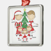 Cute Stick Figuur Familie van 5 Kerstversiering Metalen Ornament (Links)