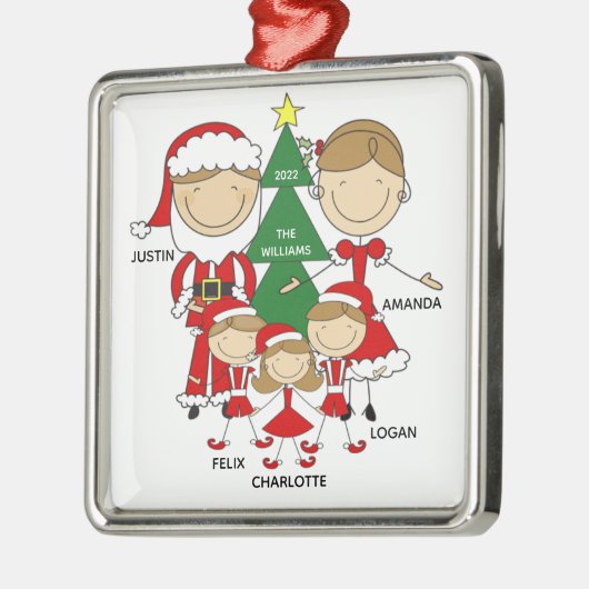 Cute Stick Figuur Familie van 5 Kerstversiering Metalen Ornament (Links)