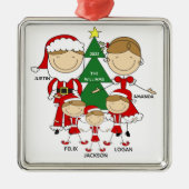 Cute Stick Figuur Familie van 5 Kerstversiering Metalen Ornament (Voorkant)