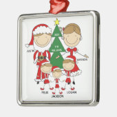 Cute Stick Figuur Familie van 5 Kerstversiering Metalen Ornament (Links)