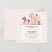 Cute Stick figuur Girl 1st Birthday Invitation Kaart (Voorkant / Achterkant)