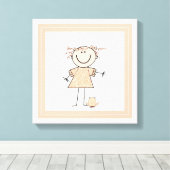 Cute Stick Figuur Girl Canvas Afdruk (Insitu (Houten vloer))