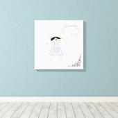 Cute Stick Figuur Girl Canvas Afdruk (Insitu (Houten vloer))
