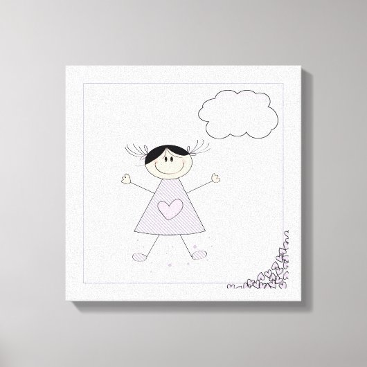 Cute Stick Figuur Girl Canvas Afdruk (Voorkant)