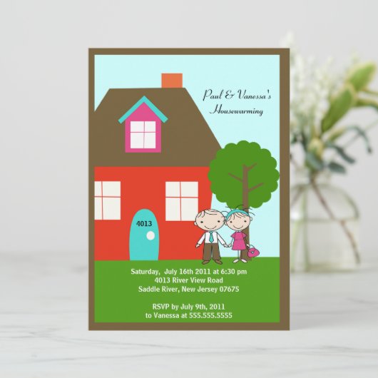 CUTE Stick Figuur paar ~ Housewarming Kaart (Staand voorkant)