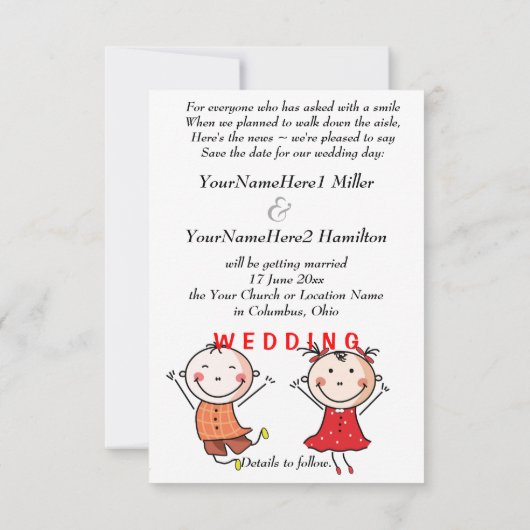 Cute Stick Figuur sparen de Datum Kaart (Achterkant)