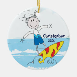 Cute Stick Figuur Surfer Boy kerstversiering Keramisch Ornament