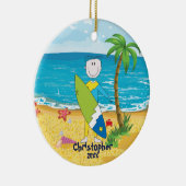 Cute Stick Figuur Surfer Boy kerstversiering Keramisch Ornament (Rechts)