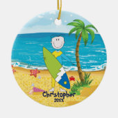 Cute Stick Figuur Surfer Boy kerstversiering Keramisch Ornament (Voorkant)