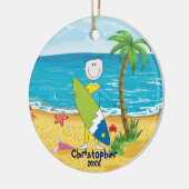 Cute Stick Figuur Surfer Boy kerstversiering Keramisch Ornament (Links)